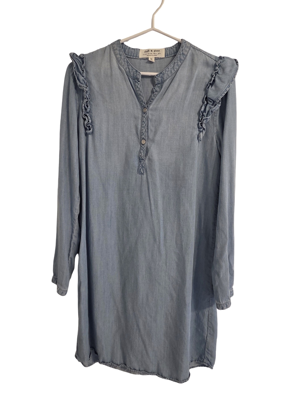 cloth & stone Light Blue Ruffle-Shoulder Long Sleeve Chambray Dress